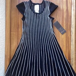 Ella Moss Girls 7 Tami Summer Sweater Dress Rayon Nylon Black White Fit & Flare
